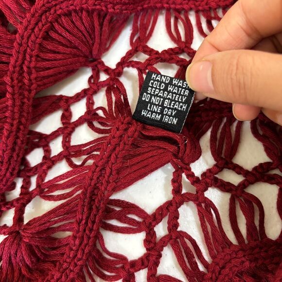 Kaktus Red Open Knit Crochet Kimono S/M Shrug Vest Top Boho Romantic Valentines - Picture 11 of 11